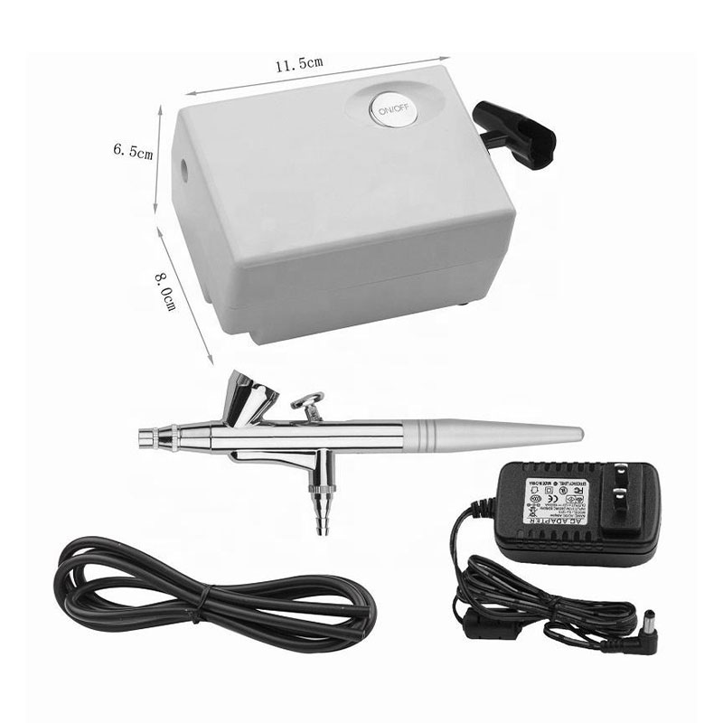 Pistola de aerógrafo compacta con mini compresor para decoración de pasteles, bronceado, arte de uñas, maquillaje y modelado