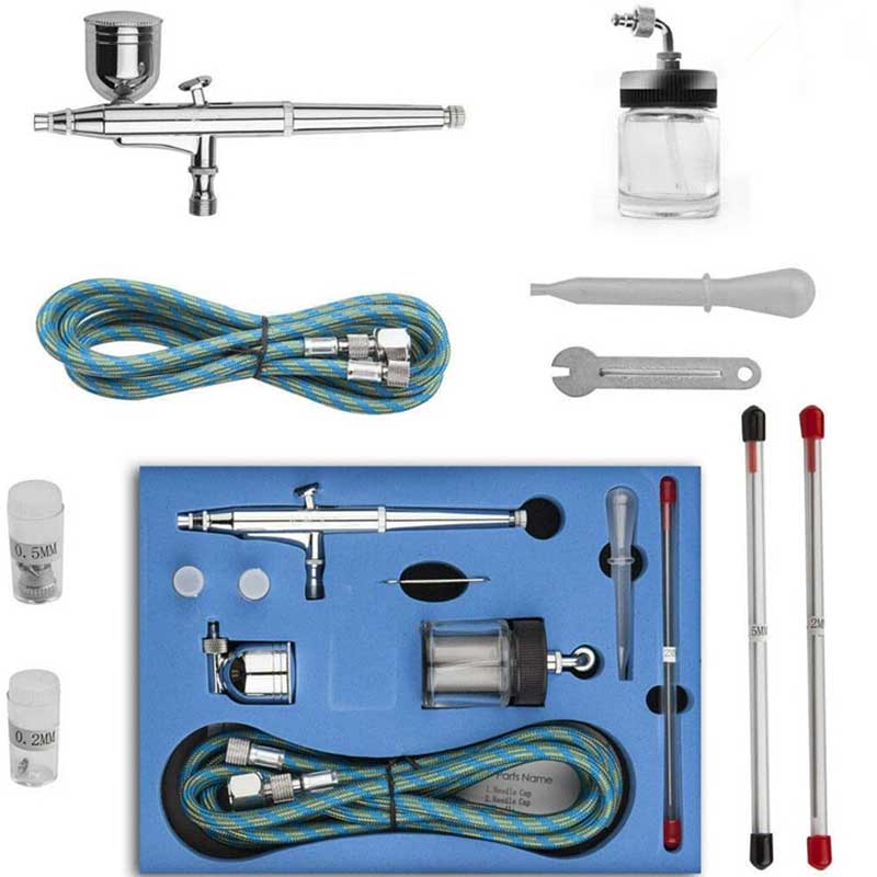Kit de aerógrafo de alimentación lateral 134K 0.2 mm / 0.3 mm / 0.5 mm Aerógrafo de doble acción con tapa de 7cc / 20 cc para pistola de pulverización para la decoración, pintura, modelado, dibujo, pintura del automóvil